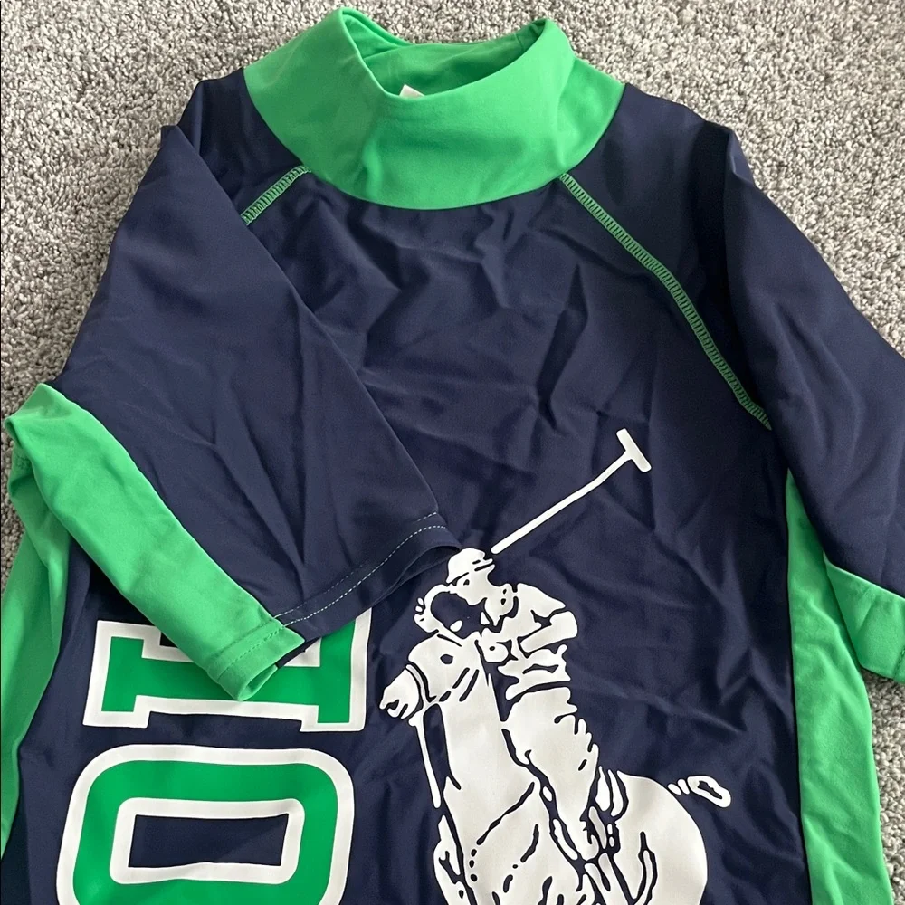 Rare find: vintage Polo Ralph LaurenNavy and Green Graphic swim Shirt size 10/12